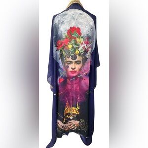 Artistic Frida Kahlo Kaftan with Floral and Design purple